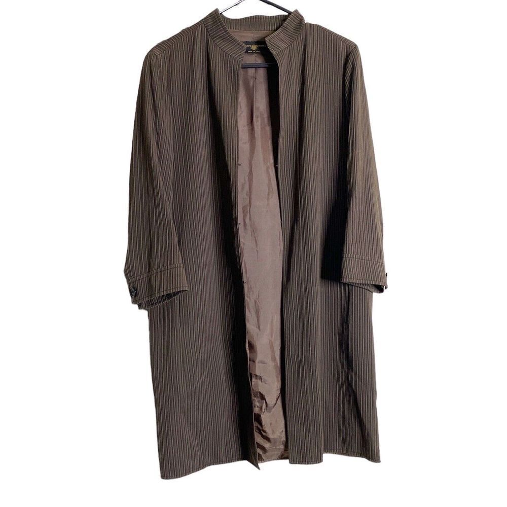 Luciano Barbera Womens A Line Blazer Jacket Brown Striped Cotton Blend Sz ?Sm/md